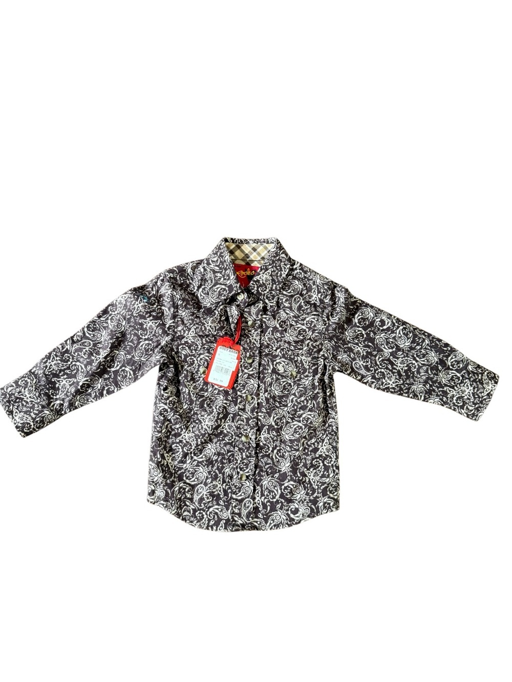 Boys Dark Brown & White Paisley Button-Up Rodeo Shirt-Size S NWT